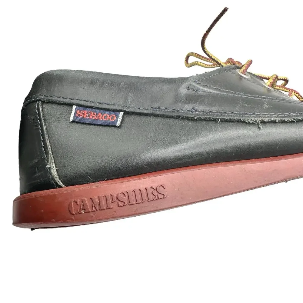 Sebago | Men | Campsides Black Smooth Leather Casual Boat Shoes | Size 8
